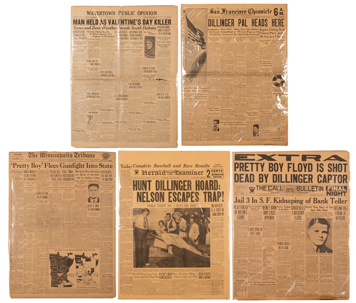 Group of 18 Gangster and Crime Related Newspapers from the 1930s.