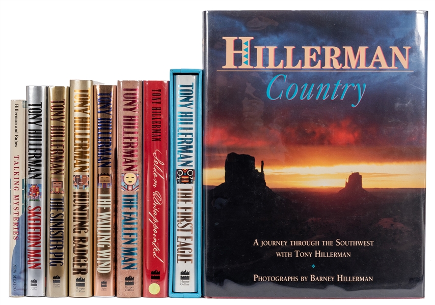 Shelf of Nine Signed Volumes by Tony Hillerman.