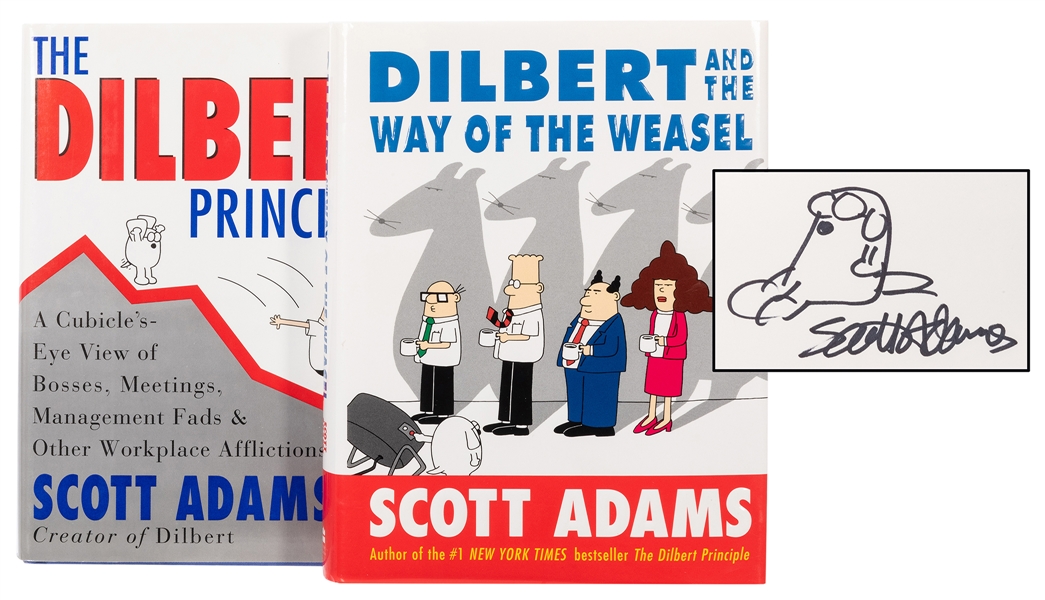 Pair of Scott Adams First Editions, both signed with original drawings.