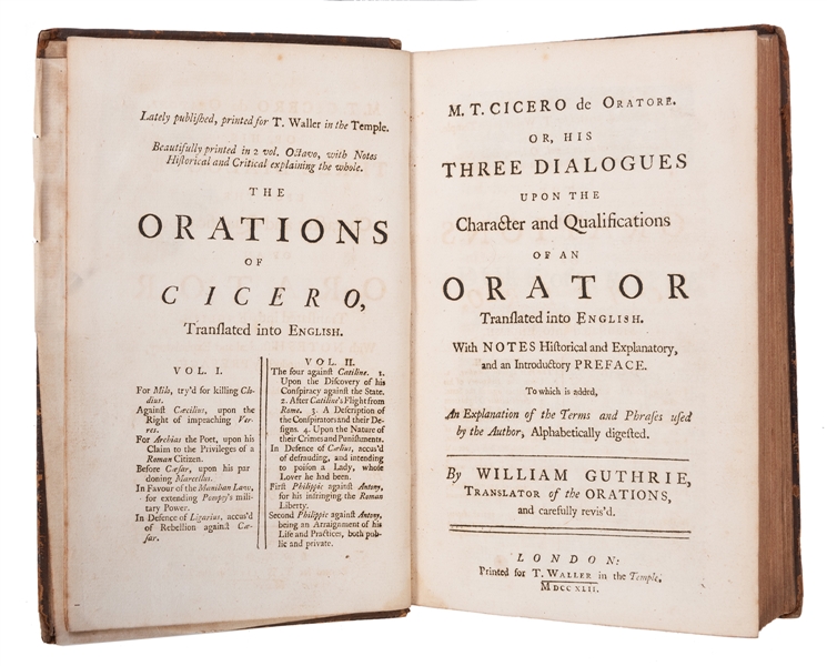M.T. Cicero de oratore. Or, his three dialogues upon the character and qualifications of an orator translated into English...