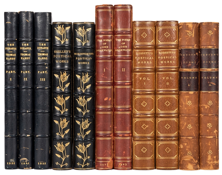 Half Shelf of Finely Bound Sets of Poetical Works. 11-volumes.
