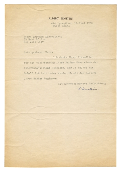 Albert Einstein Typed Letter Signed.
