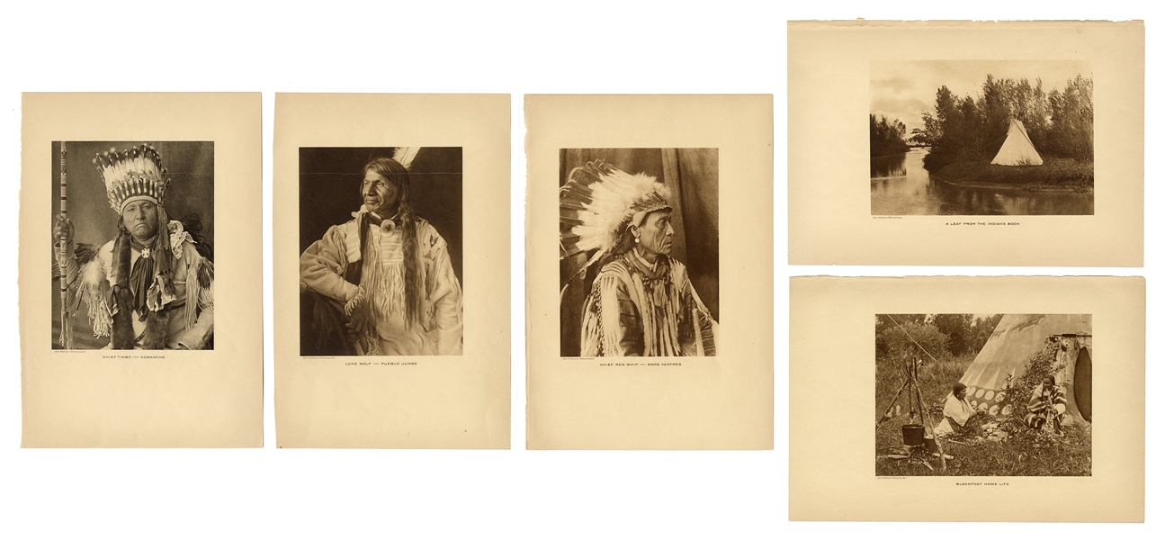 Five Original Native American Photgravure Prints by Joseph K. Dixon.