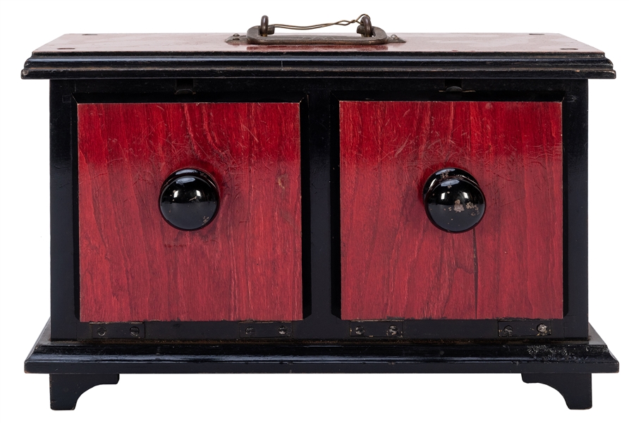  Die Box. European ca. 1920. Four-door hardwood box from wh...
