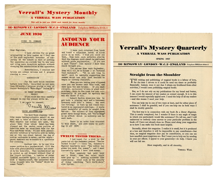  Verrall’s Mystery Quarterly/Monthly. London 1936/37. Inclu...