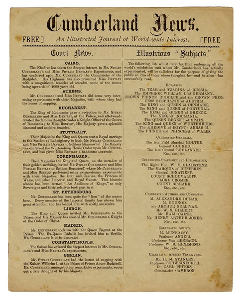  Cumberland, Stuart. Cumberland News. Plymouth: Creber Print...
