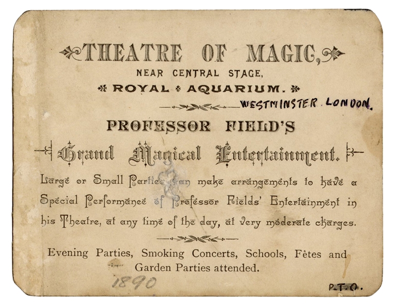 Professor Field Theatre of Magic Advertising Card. London ...