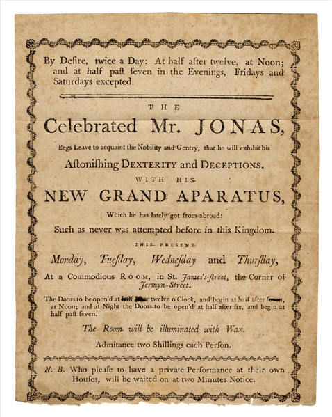  Jonas, Phillip. The Celebrated Mr. Jonas. Astonishing Dexte...