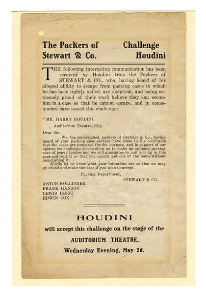  Houdini Harry. Houdini Packing Case Escape Challenge. Circ...