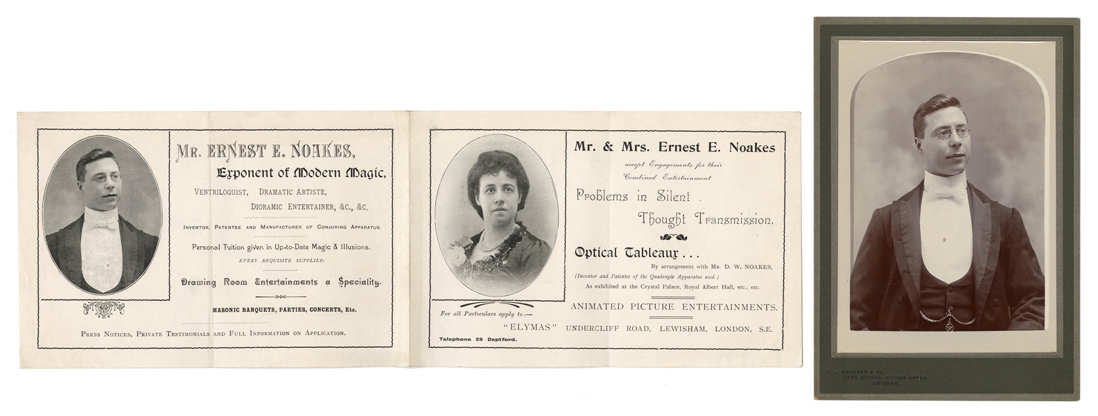  Noakes, Ernest. Ernest Noakes Cabinet Card and Flyer. Londo...