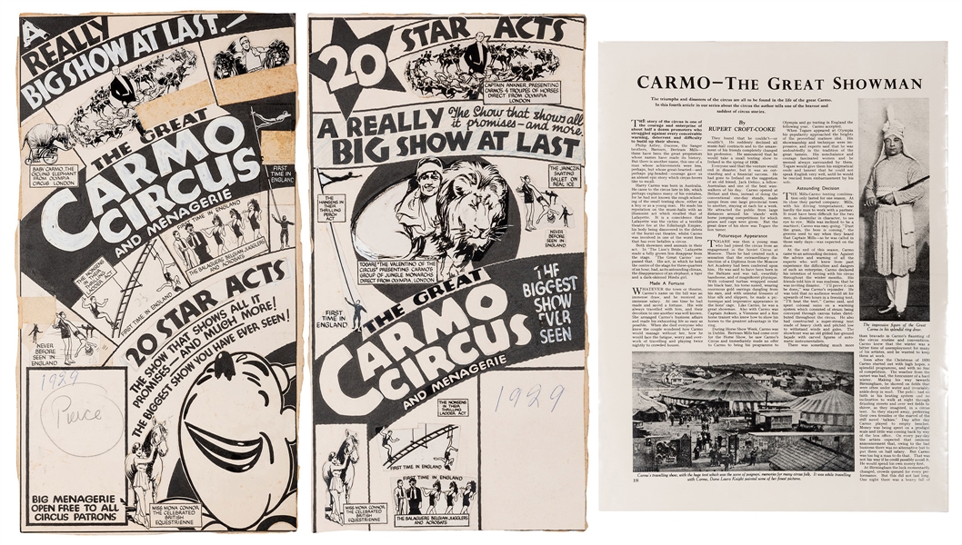  Carmo (Harry Cameron). Original Artwork for Two Carmo Circu...