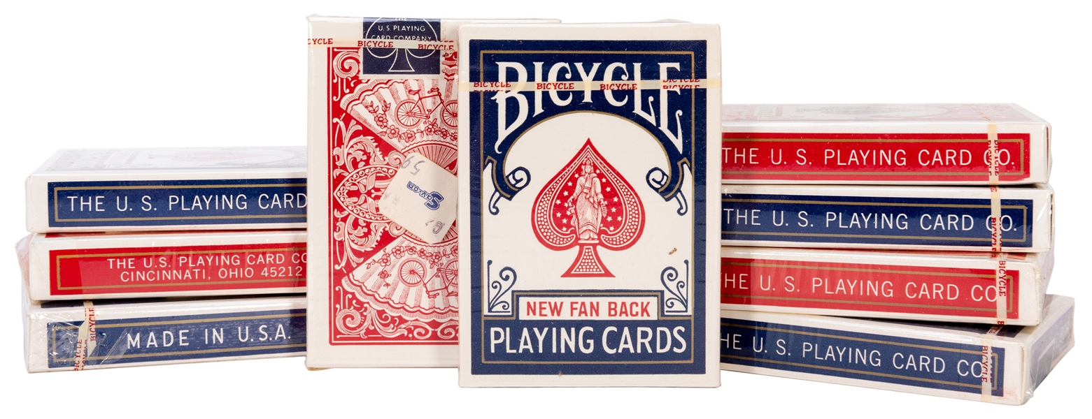  Nine Decks of Bicycle New Fan Back Playing Cards. Five blue...