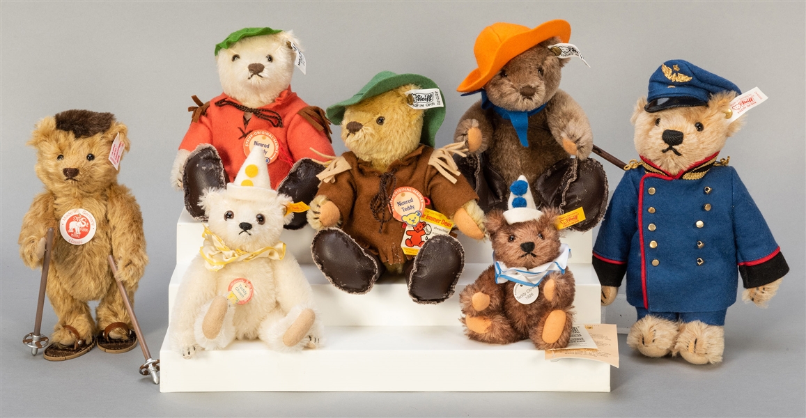  Lot of 7 Steiff Teddy Bears. Costumed / Occupational. Inclu...
