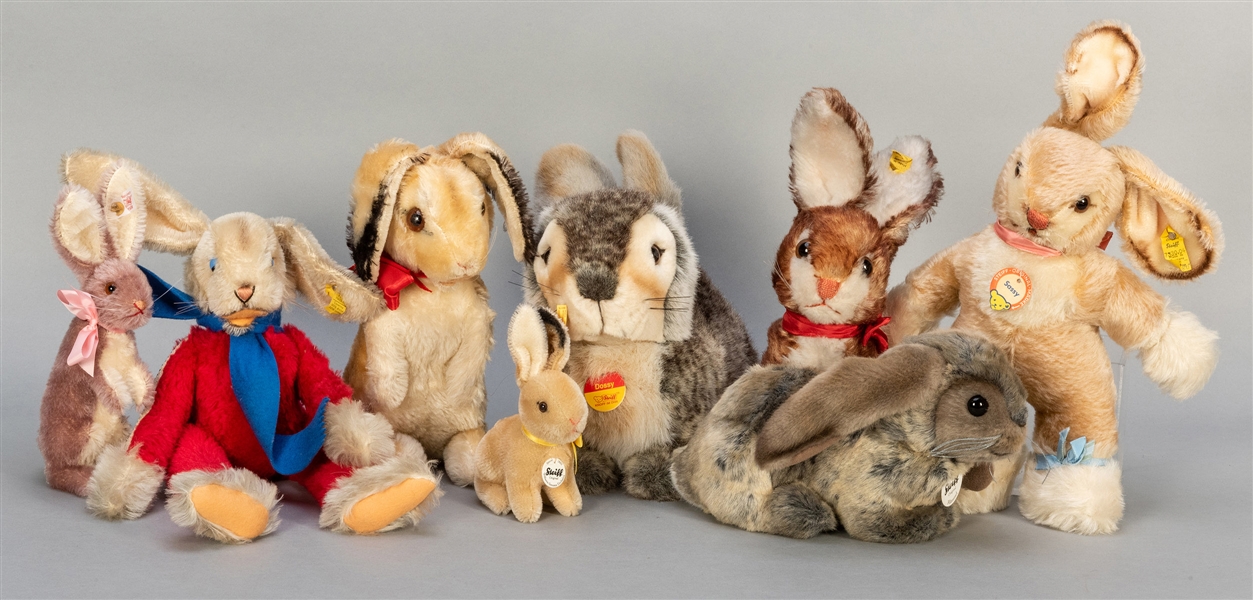  Lot of 8 Steiff Rabbits / Hares. Including Rico (7828/43); ...
