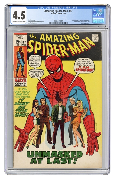  Amazing Spider-Man #87. Marvel Comics, 1970. CGC 4.5 graded...