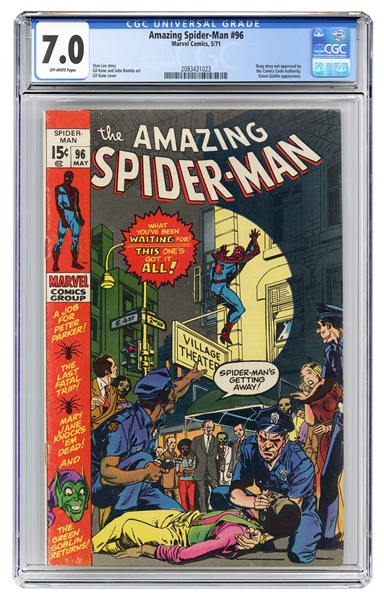  Amazing Spider-Man #96. Marvel Comics, 1971. CGC 7.0 graded...