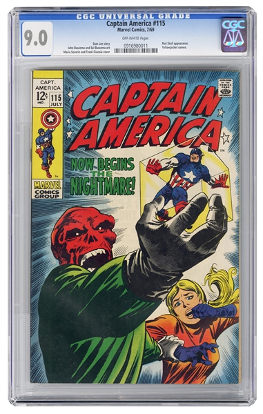  Captain America #115. Marvel Comics, 1969. CGC 9.0 graded c...