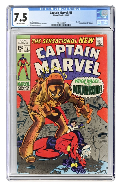  Captain Marvel #18. Marvel Comics, 1969. CGC 7.5 graded cop...