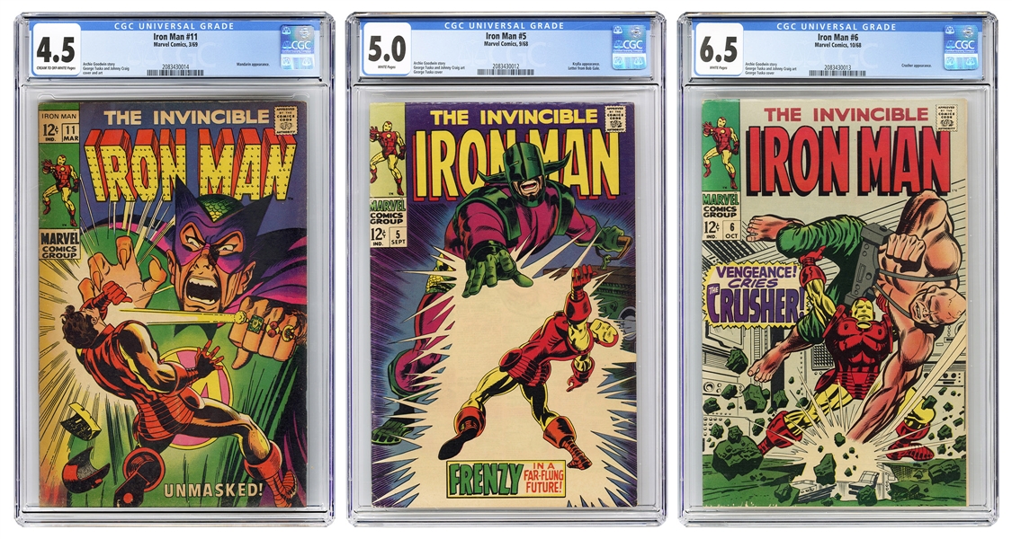  Iron Man #5, #6, and #11. Marvel Comics, 1968. CGC graded c...