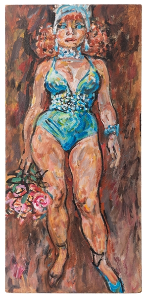  Mueller, Howard. Oil Painting of a Showgirl. Mid-century oi...