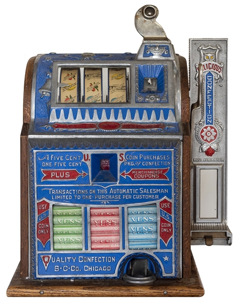  Superior Confection 5 Cent Slot Machine with Side Vendor. C...