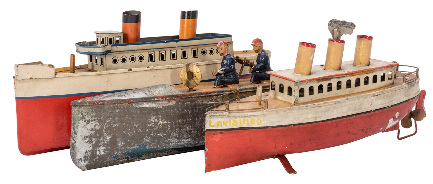  Trio of Tin Ocean Liner / Boat Toys. One marked BW (Bing We...