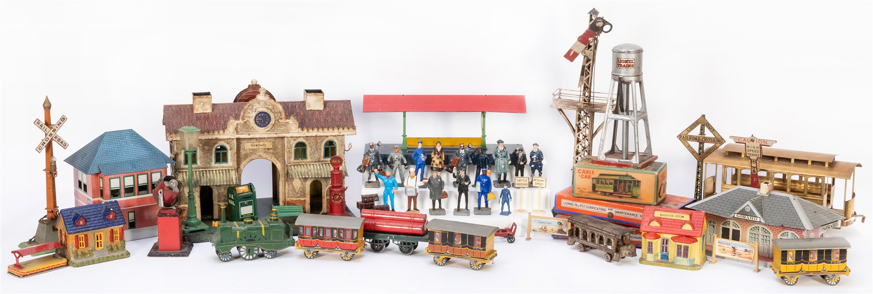  Large Group of Vintage Toy Train Cars and Accessories. Incl...