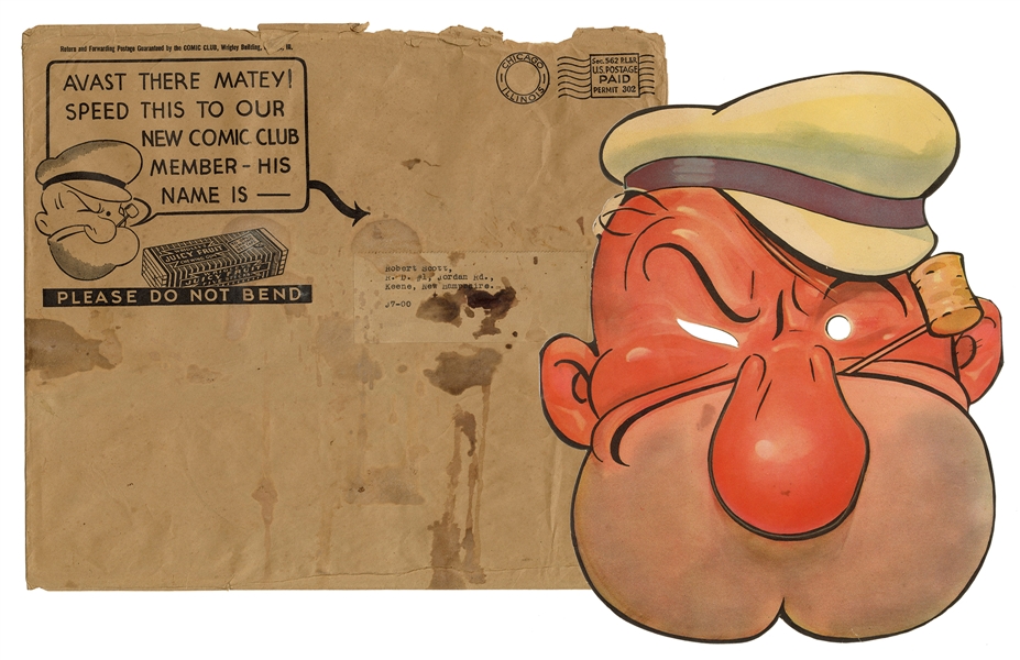  Popeye Paper Mask Wrigley Juicy Fruit Premium. Circa 1930s....
