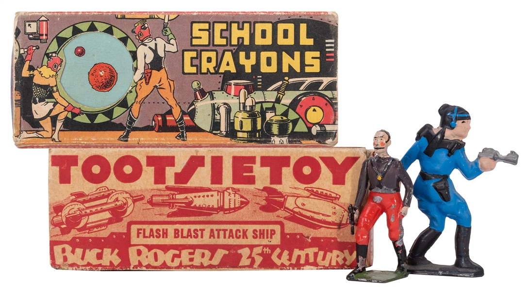  Buck Rogers Flash Blast Ship, Lead Figures, Crayon Ship. US...