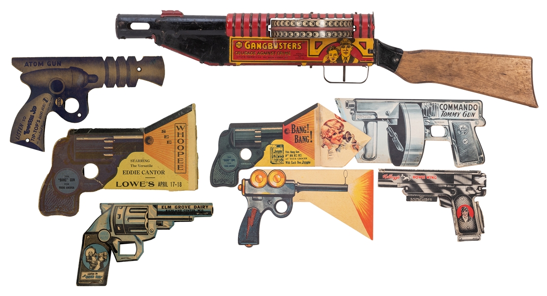  Assorted Paper Guns and Marx Tommy Gun. Circa 1930s/40s. Ei...