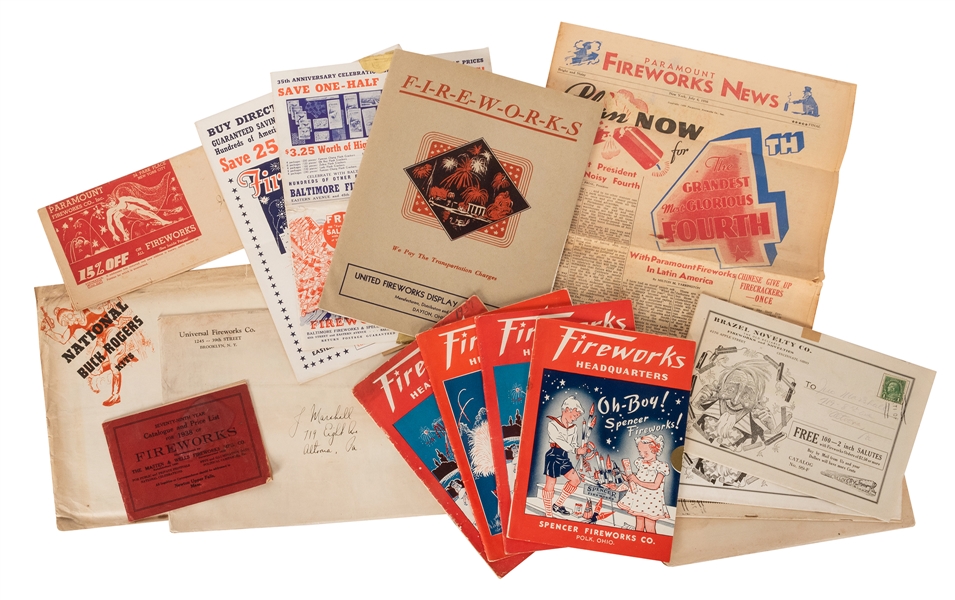  1930s Fireworks Catalogs. Lot of 14. V.p., 1930s. Including...