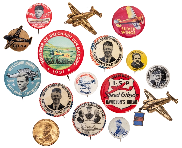  Aviation Premium Pinback Collection. 16 pcs. Circa 1900s/30...
