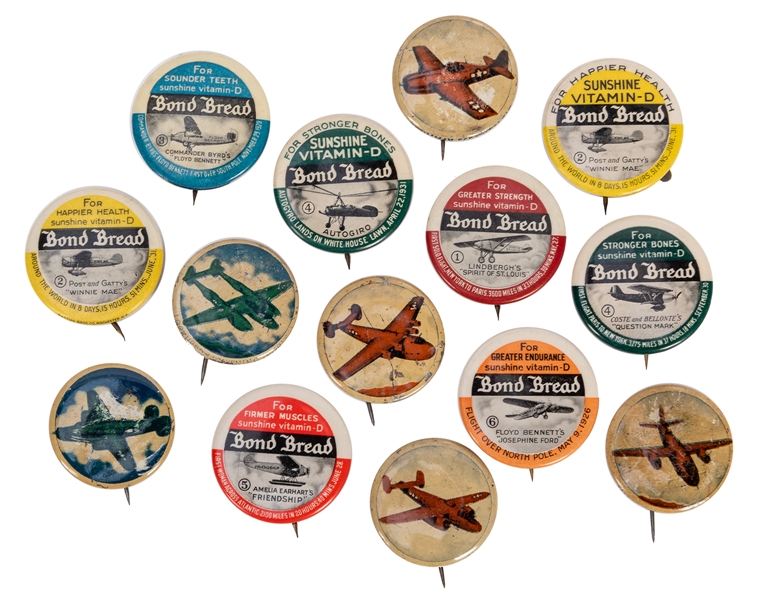  Aviation Premium Button Collection. 14 pcs. Circa 1930s. Lo...