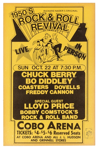  Chuck Berry and Bo Diddley Rock N Roll Concert Poster. Detr...