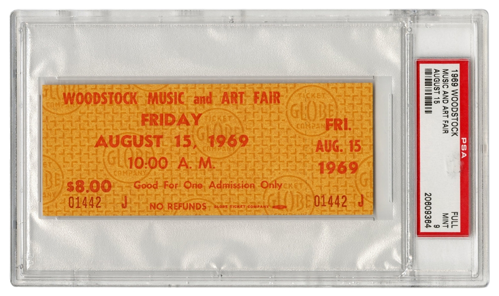  Woodstock Festival 1969 Friday Ticket. August 15, 1969. PSA...
