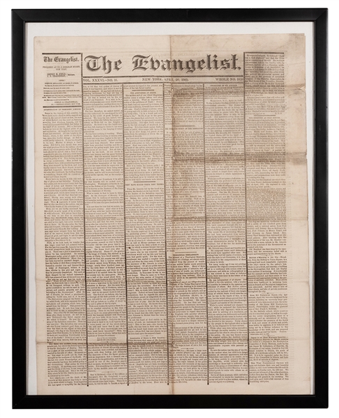  The Evangelist Newspaper with Lincoln Assassination Article...