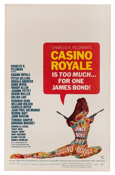  Casino Royale. 1967. Window card (22 x 14”). Slight creases...