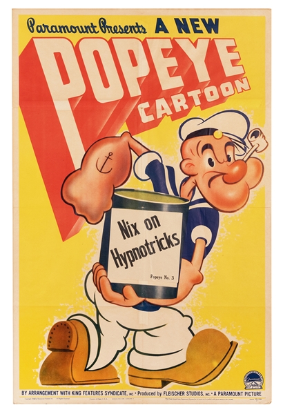  “Nix on Hypnotricks” Popeye Feature Movie Poster. Paramount...