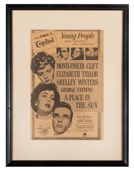  Montgomery Clift Signed Advertisement. Newsprint advertisem...