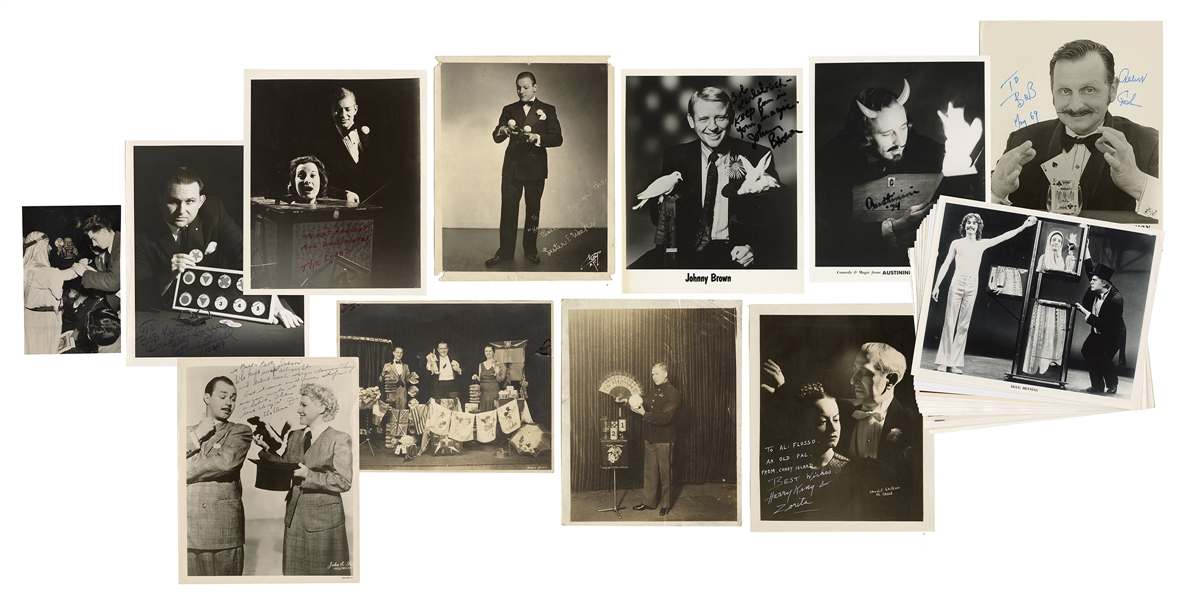  Lot of 32 Magicians Photographs, Some Signed. Early to late...