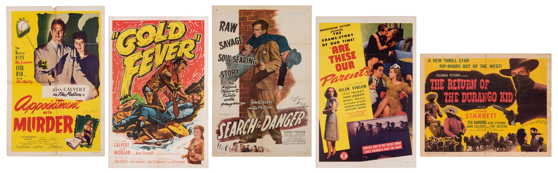  [Calvert, John] Trio of Movie Posters Signed by John Calver...