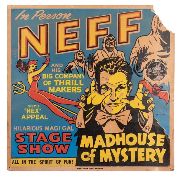  Neff Madhouse of Mystery Spook Show Window Card. 1950s. Col...