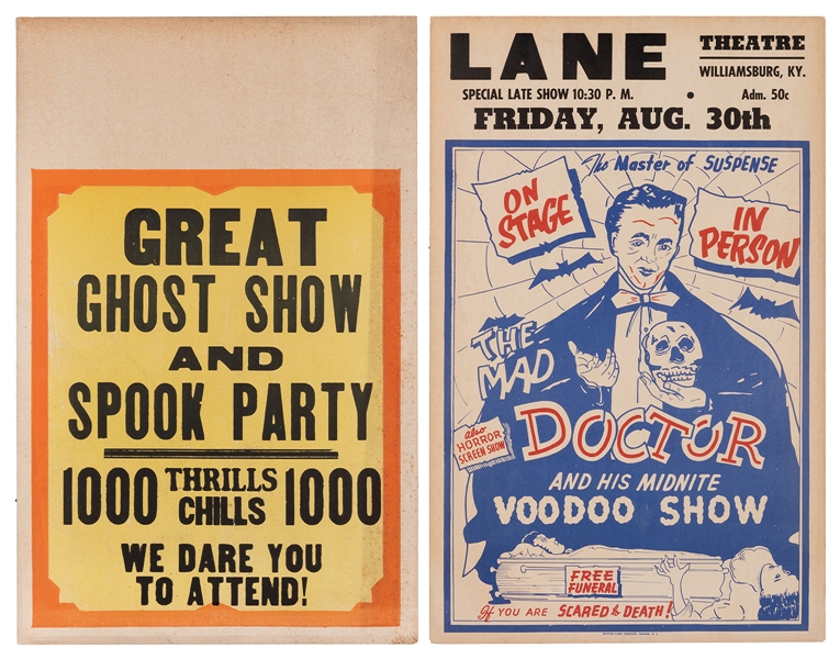  Pair of Vintage Spook Show Posters. 1950s/60s. Including Th...