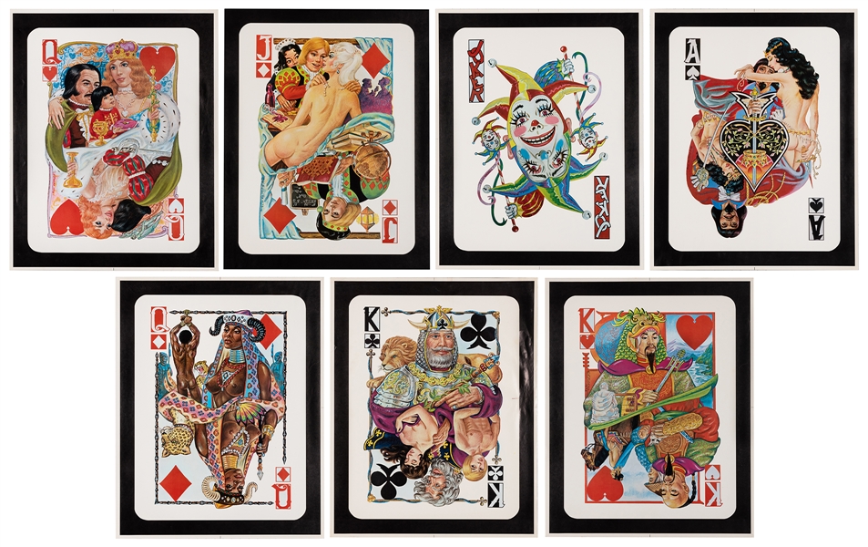  Erotic Playing Cards Posters. Group of 7. 1973/1970s. Offse...