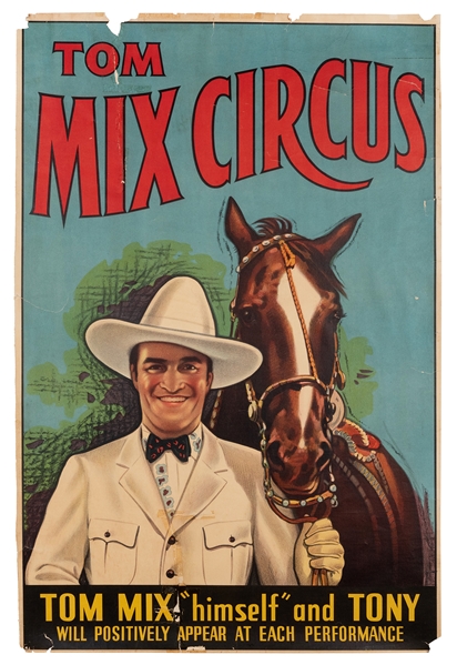  Tom Mix Circus. N.p., ca. 1910s. Color lithograph for a liv...