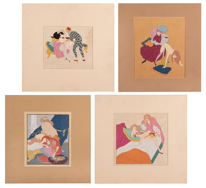  (Erotica) Artists unknown. Four French Erotic Pochoir Illus...