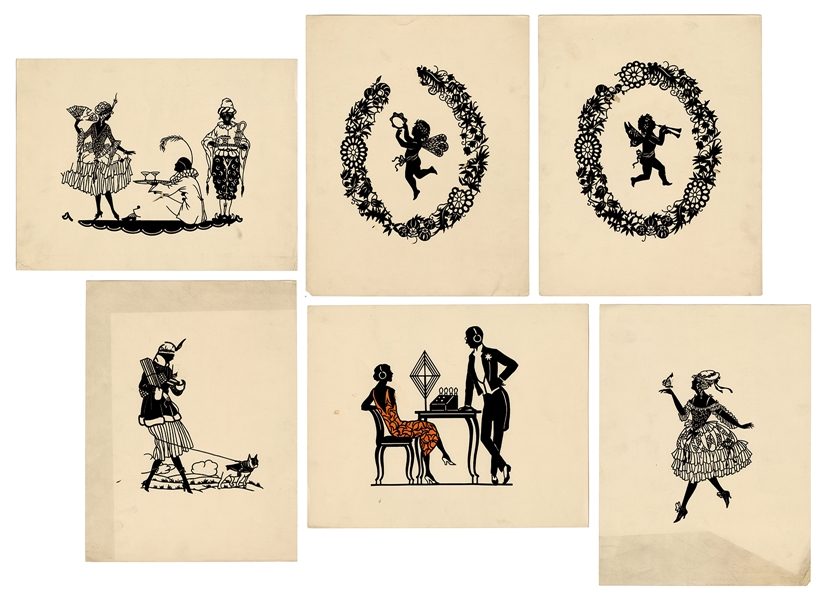  Lot of Six Silhouettes. 20th century. Including cocktail dr...