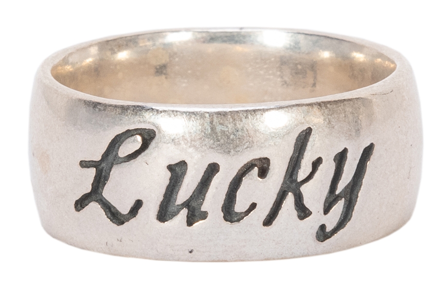  “Lucky” Sterling Silver Ring. Heavy sterling silver ring wi...