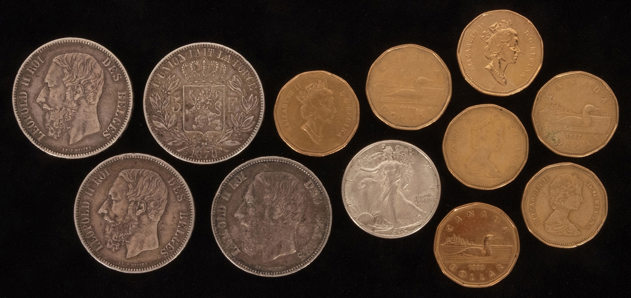  Collectable Silver Coin Lot. Including (4) Belgium 5 francs...