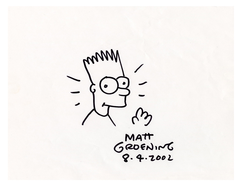  Matt Groening Original Drawing of Bart Simpson. Dated Augus...